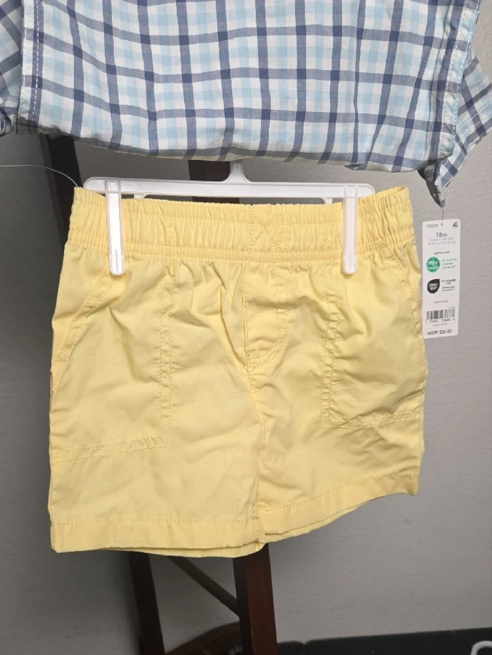 Carter's 2pc Blue & White Plaid Button-Down Shirt Yellow Shorts